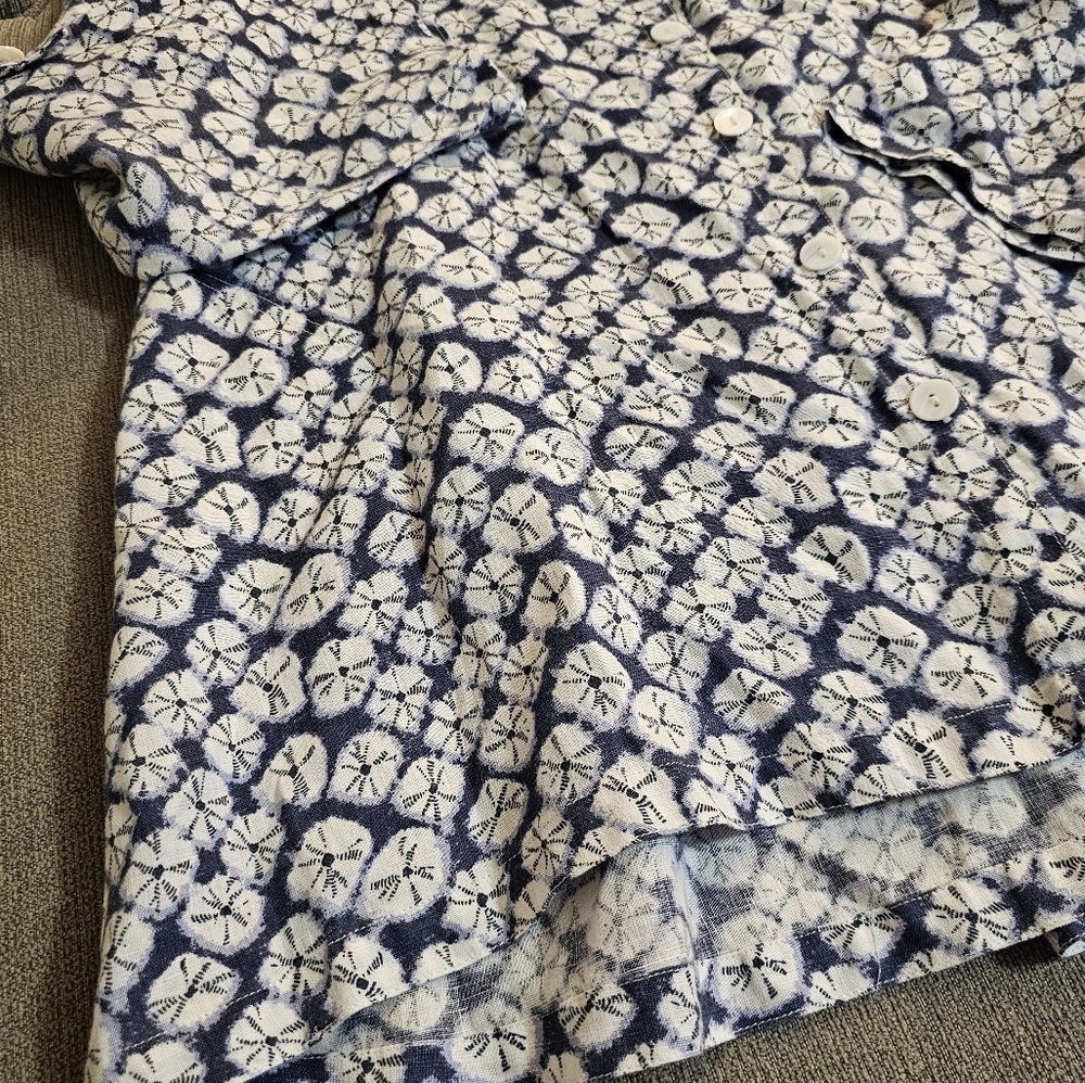 John Mark Linen Blue White Lagen Casual Coastal Button Tunic Large with Pockets - Picture 3 of 7
